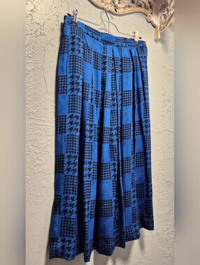 Vintage Silk Gingham Houndstooth Midi-Skirt